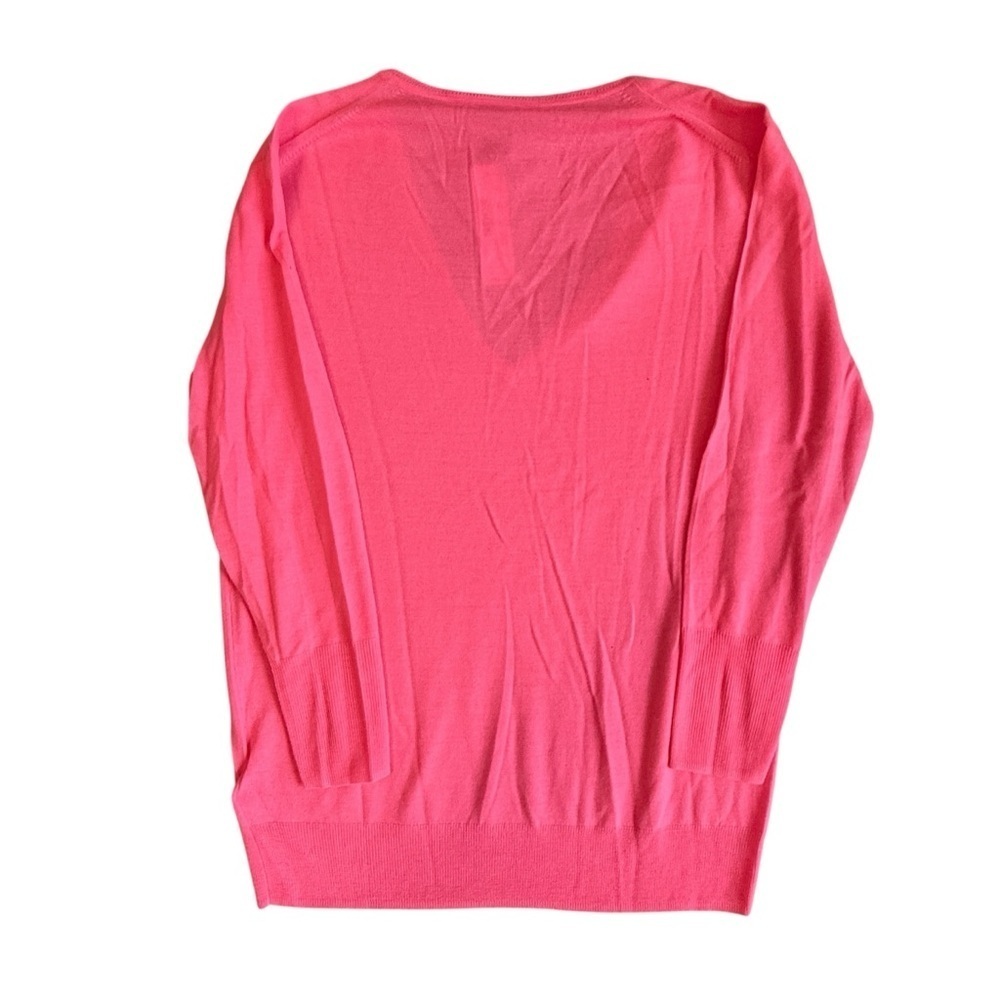 J. Crew Vibrant Pink V-Neck 100% Merino Wool Sweater 3/4 Sleeve Size S #1746 NWT - Picture 4 of 7